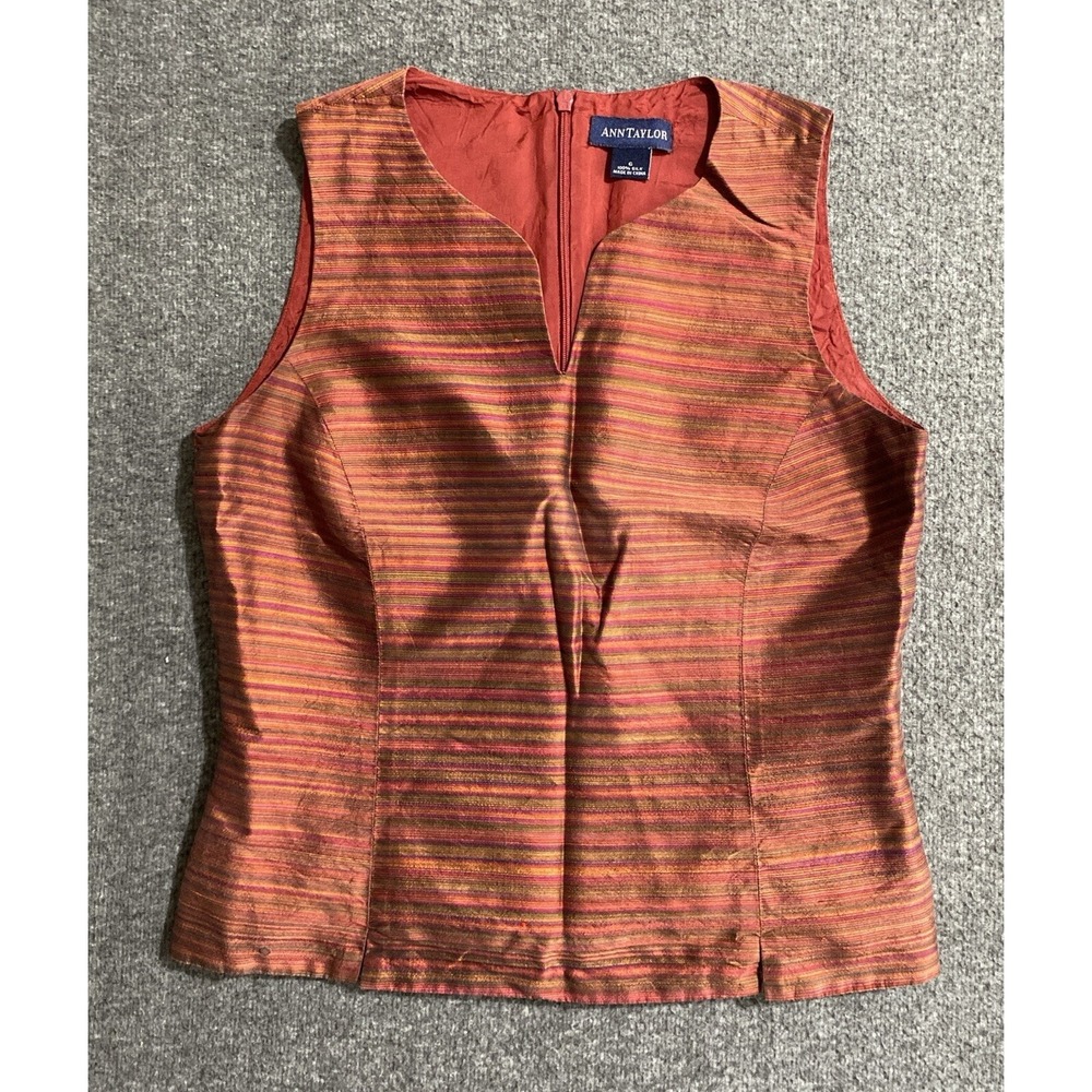 Ann Taylor Peplum Blouse Top Women's Rust Sleeveless Ponte Knit V Neck Size 6